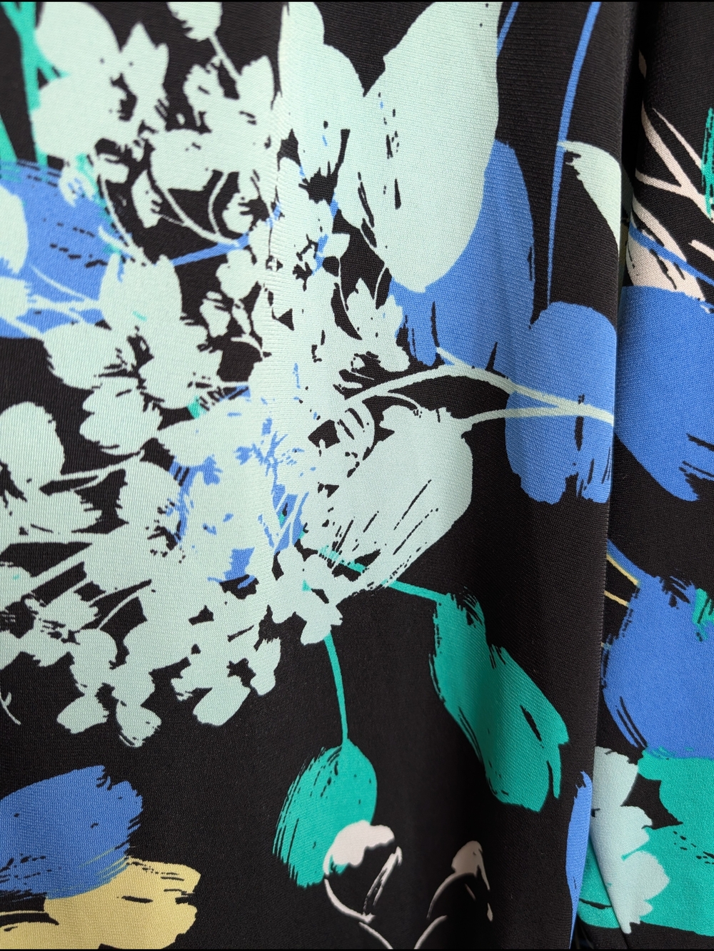 Worthington Floral Print Surplice Top XL Black Teal Blue Botanical Print - Picture 2 of 6